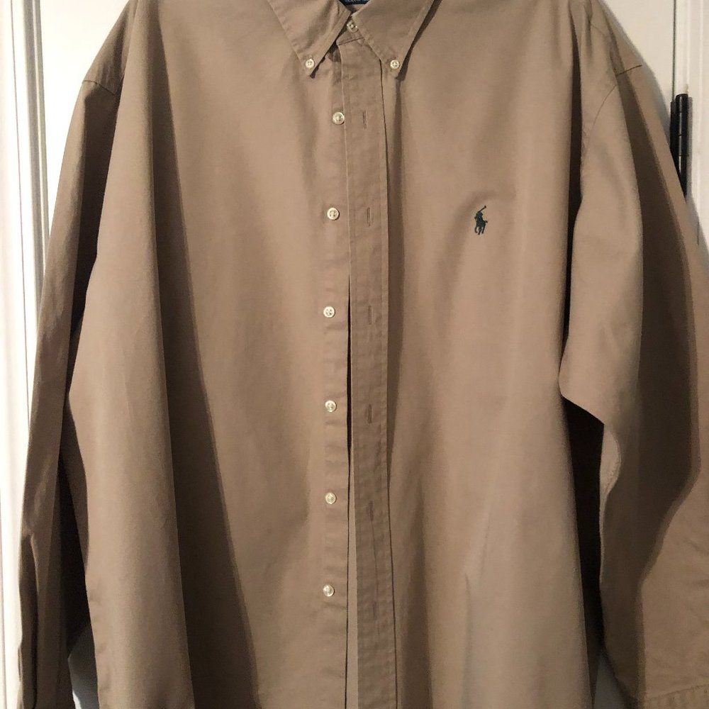 Authentic Ralph Lauren Polo Button Down Dress Shirt XXL Beige Tan LIKE NEW!